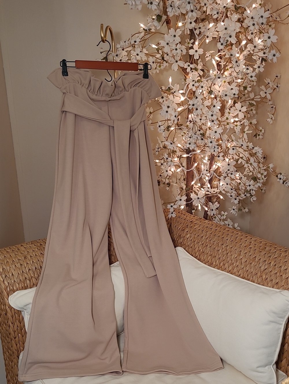 Paper Bag Waist Belted Wide Leg Dress Pants